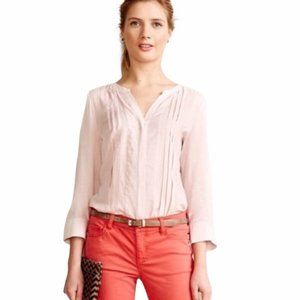 Anthropologie Maeve Pleated Tunic V-Neck Blush Pink ¾ sleeve